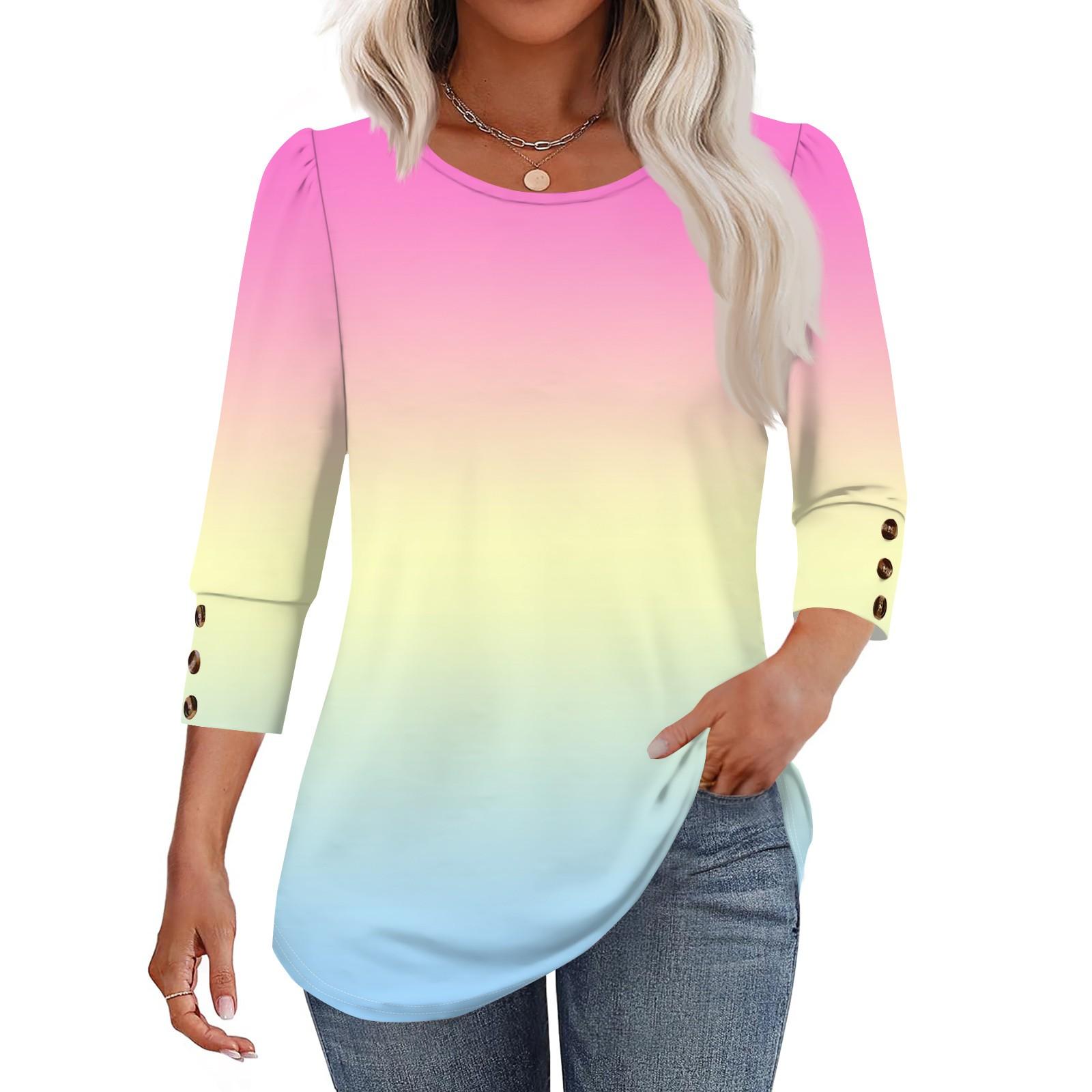 

Женская модная повседневная футболка с градиентом, принтом тай-дай, круглым вырезом и рукавами длиной 3/4 XL жёлтый