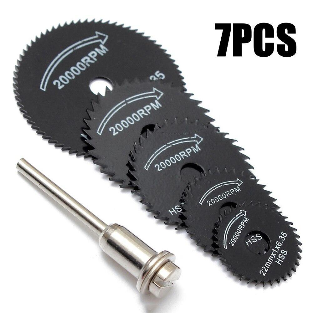 

7 шт./набор Мини HSS Диск циркулярной пилы Вращающийся инструмент для Dremel Резак по металлу Силовой Диски для резки дерева Дорн для дрели Отрезной чёрный