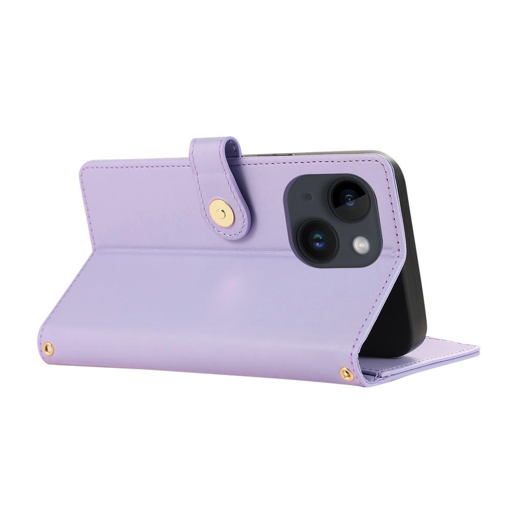 For iPhone 15 Case Multi Card Slots Zipper Rhombus Leather Phone Cover with Wrist Strap