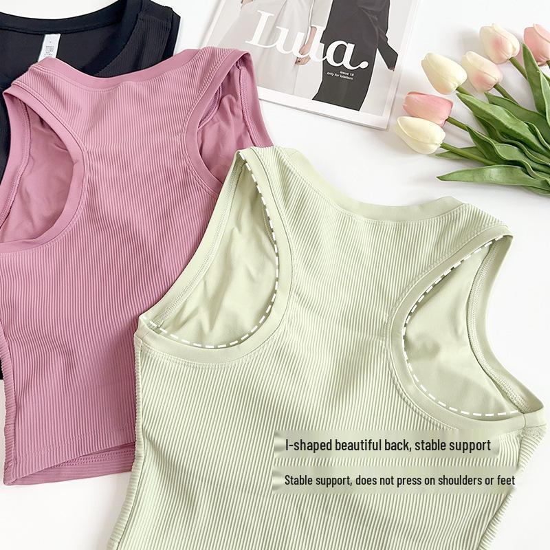 Damen Ripp-Y-Rücken Yoga Tanktop mit festen Cups - Hohe Elastizität, Figurbetont, Integrierter Sport-BH