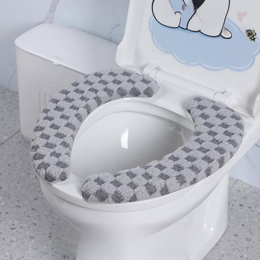 Thickened Fleece Toilet Seat Cover Washable Adhesive Toilet Ring Pad Suitable For Home Dormitories And Hotels In Autumn / Winter