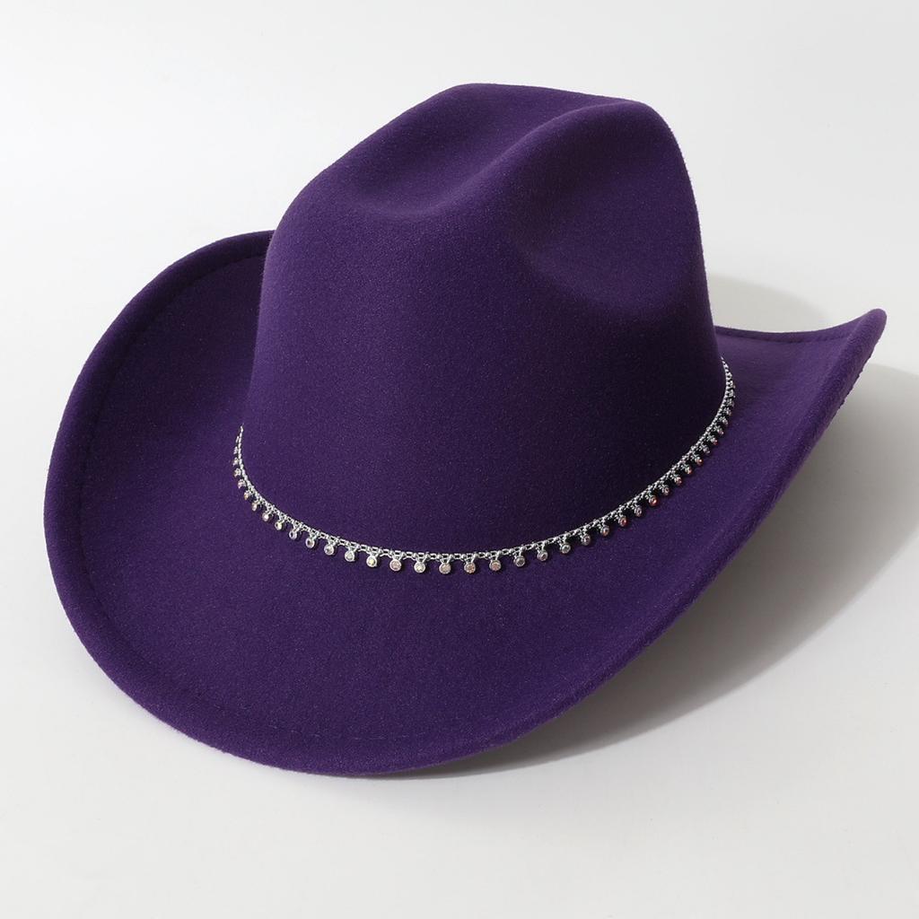 New European and American style flat-top woolen hat, western cowboy hat, unisex hat, equestrian hat with single row of rhinestones