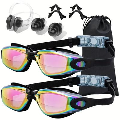 2PCS Professional Swimming Goggles HD Large Frame Electroplated Lenses PC Silicone Outdoor Water Sports Swim Goggles Adult