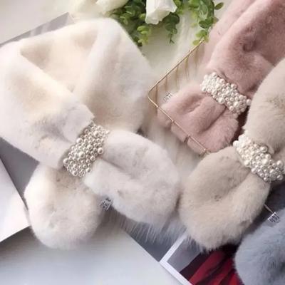 1 Pc Fashion Pearl Buckle Women Scarf Soft Plush Winter Warm Neck Warmer Elegant Collar Ladies Scarf