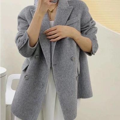 Manteau court en laine coupe slim style coréen automne/hiver 2024 - Design élégant double face avec col tailleur