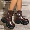 Platformní dámské kotníkové boty Módní kožené boty na vysokém podpatku Trend 2025 Designérské zipy Lodičky Gladiátorky Zimní Botas De Mujer