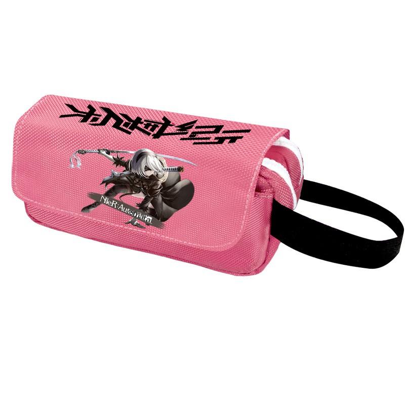 2B Anime Pencil Case Double Zipper Canvas Stationery Organizer Students School Supplies