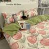 INS Pink Solid Color Bedding Set Girls Boys Single Double Size Flat Sheet Duvet Cover Pillowcase Bed Linens Home Textile