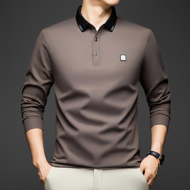 Men s T-Shirt Wrinkle-Resistant Lapel Collar Casual Top Long Sleeve M