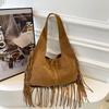 Boho Chic Kordový Střapec Dámská Taška přes Rameno Podzim Velkokapacitní Ručně Vyráběná Jednobarevná Hobo Tote Taška