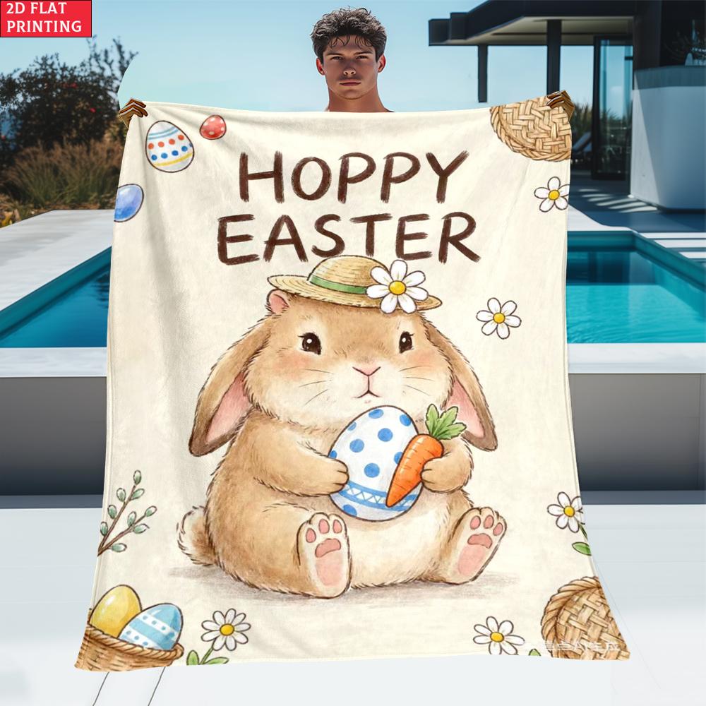 Hoppy Easter Thin Flannel Blanket for Bedrooms,Living Rooms,Sofas Blankets,Lunch Breaks,Picnics,blankets Fluffy