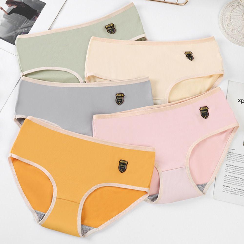 6PCS Mid Waist Simple Panties Breathable Large Size Briefs Trendy Underwear Women Intimates