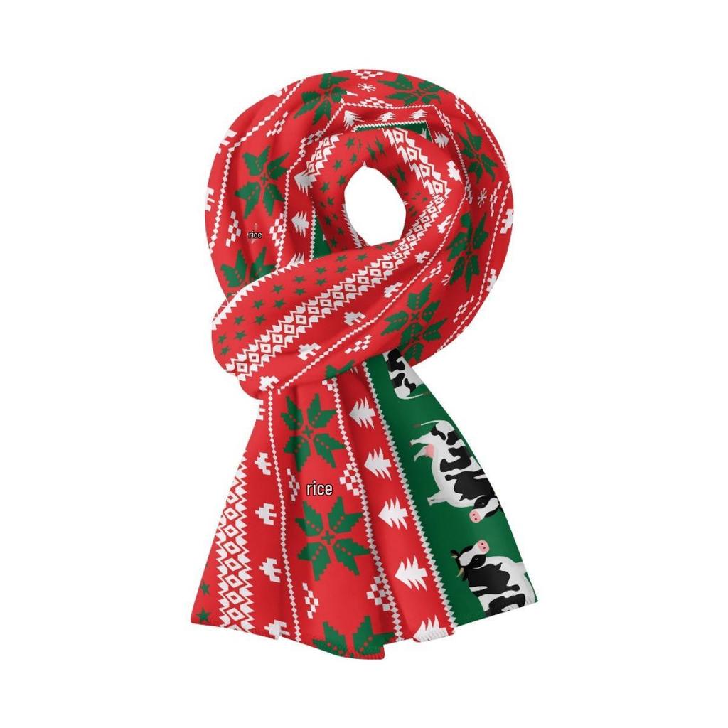 Pink Fleece-Lined Christmas Pattern Scarf for Girls