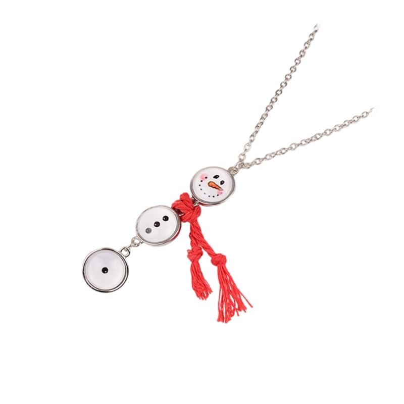 Unique Snowman Shaped Button Necklace with Tassels Detail Winter Hoodie Chain Jewelry for Women Christmas Decoration