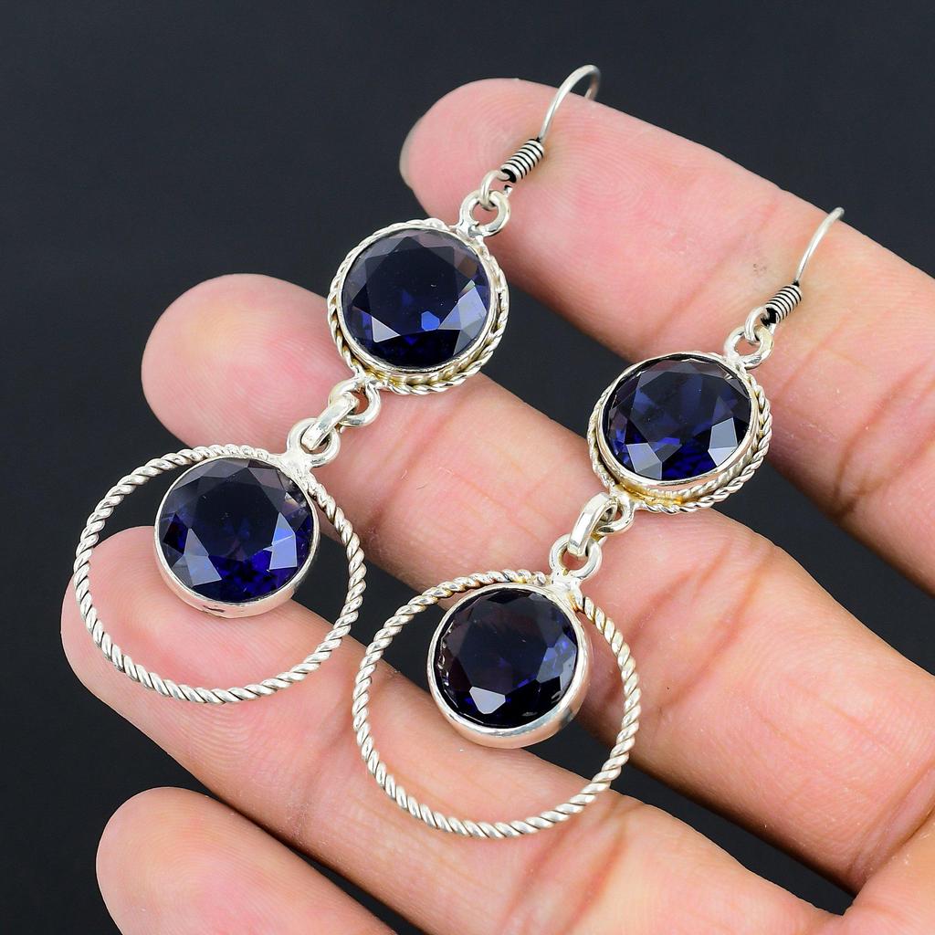 Daughters Day Deal 925 Silver Natural London Blue Topaz New Drop Dangle Earrings