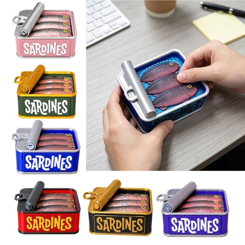 Mini Sardine Tin Fidgety Clicking Toy, Novelty Press‑to‑Clicking Anxiety Relief Toy, Portable Backpack Keychain Pendant for Daily Play