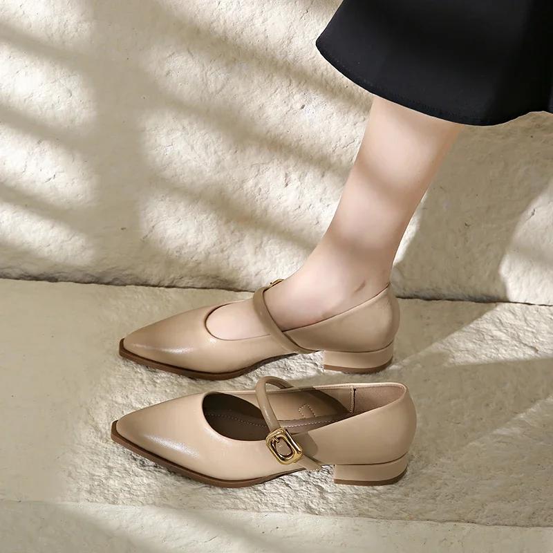New Women's Low Heel Buckle Solid Color Fashionable Single Shoe 2024 Dress Paired with Pointed Casual Single Shoe for Women