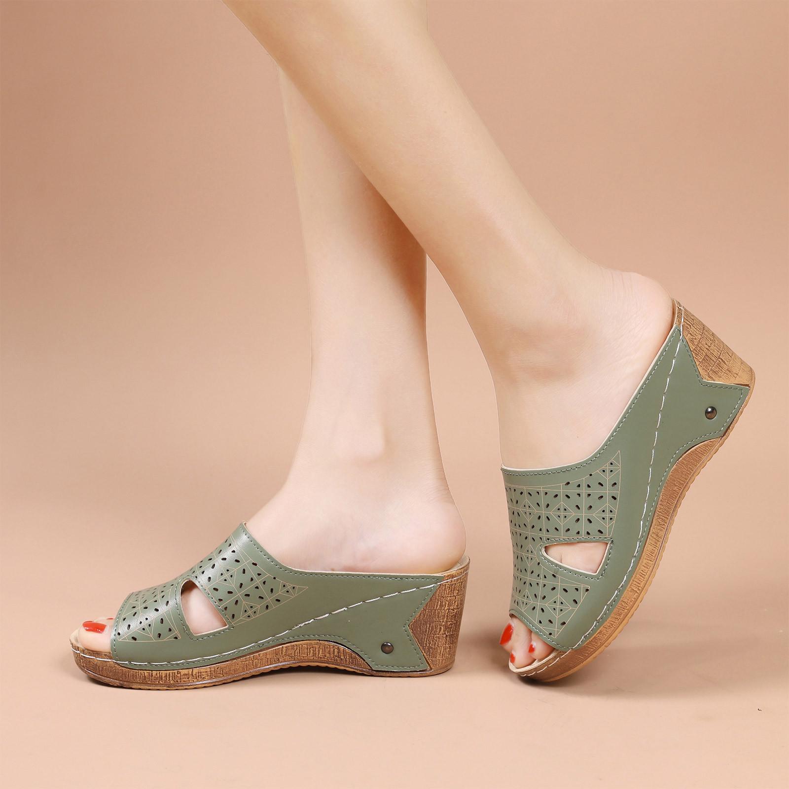 

Женская обувь Сандалии на танкетке, однотонные дышащие тапочки с открытым носком и открытым носком 38 зелёный