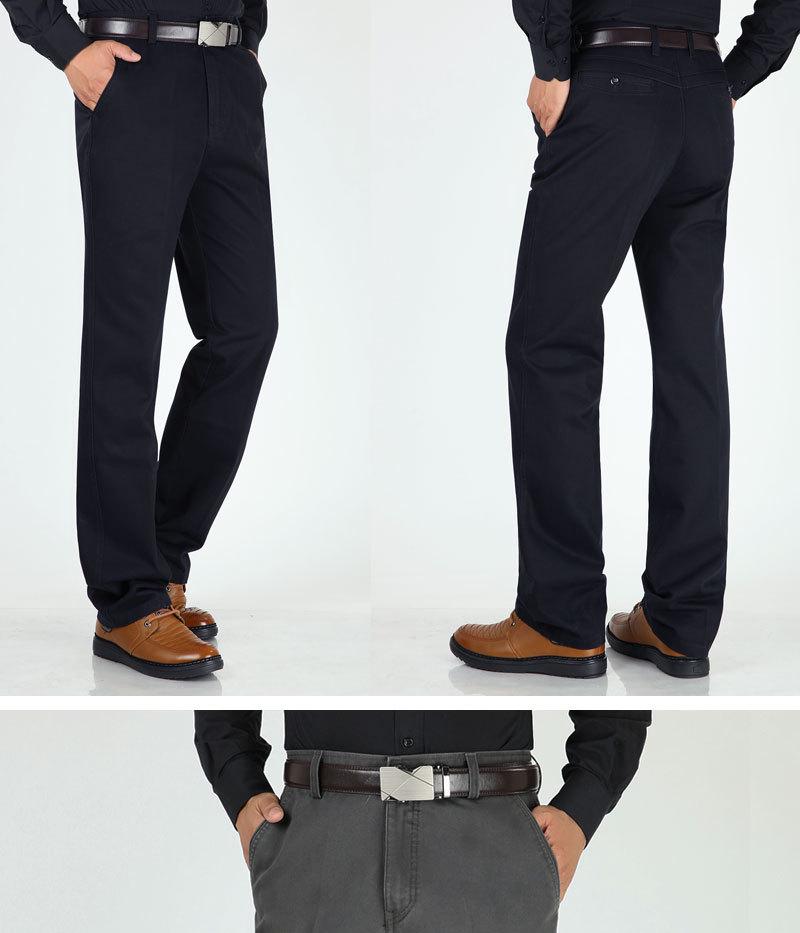 Men's Thick Cotton Casual High-Waisted Straight-Leg Pants for Autumn and Winter