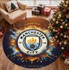 Manchester City FC Pattern Round Rug, Indoor/Outdoor Mat, for Picnic, Gameroom, Bedroom, Office, Living Room, Home Decor Carpet, Birthday Gift