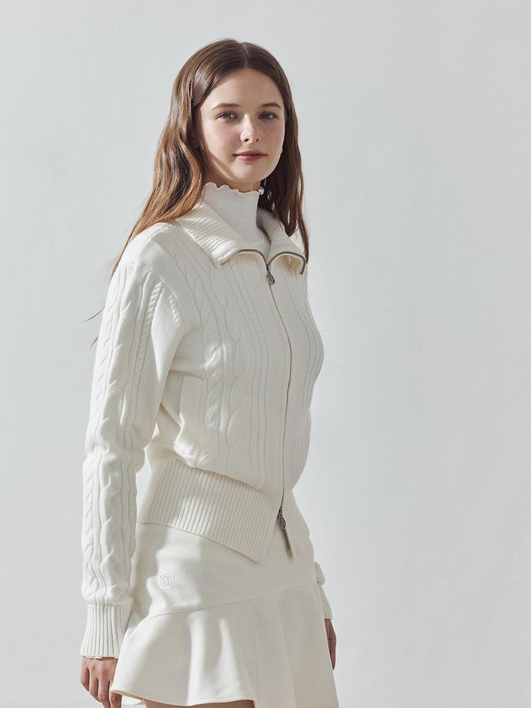 LORDLOAR Two-Way Windproof Zip-Up Knit Ivory