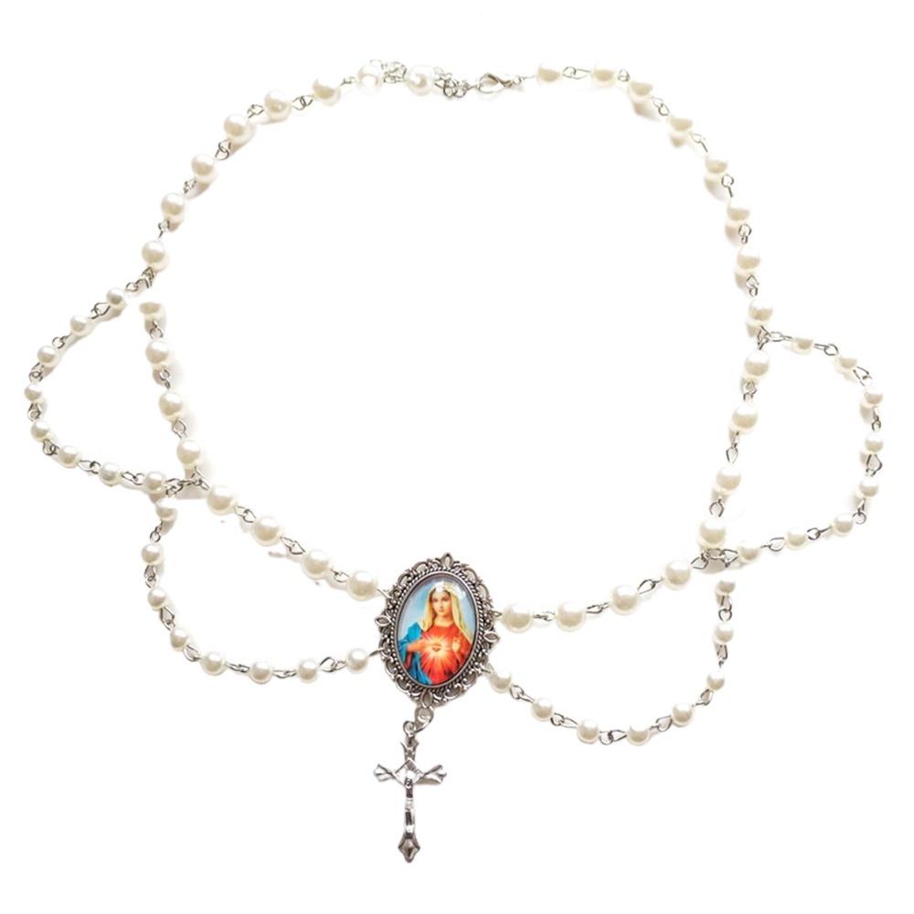 Pearl Tassel Virgin Chokers Necklace Acrylic Religious Jewelry New Cross Necklace  For Women