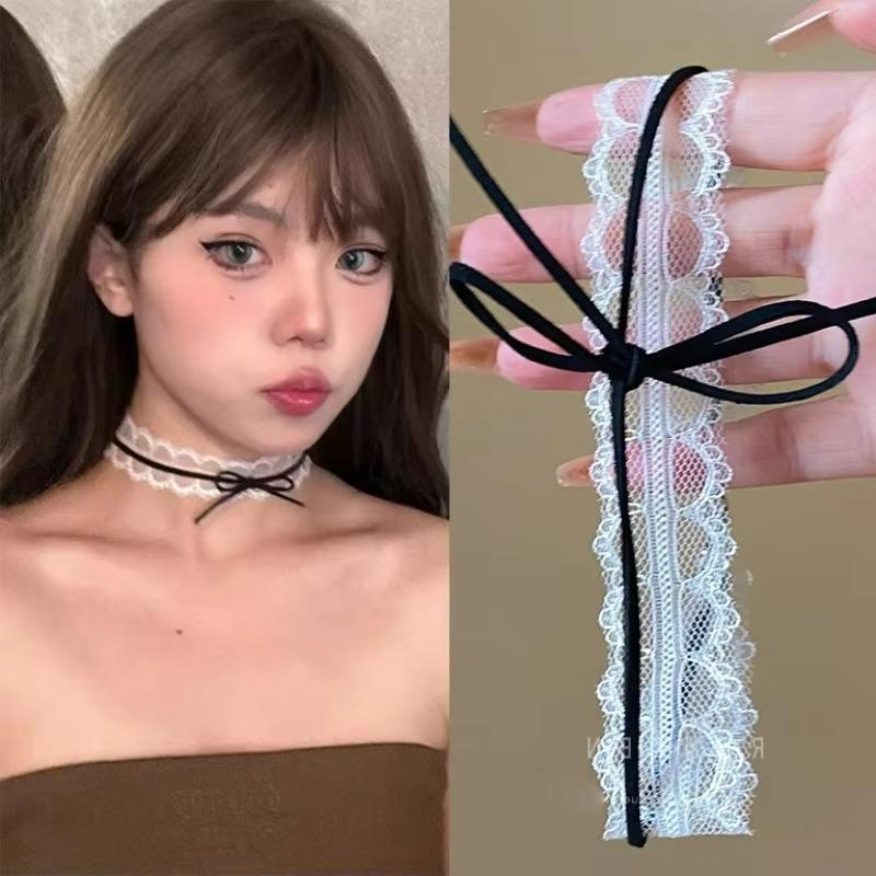 White Black Lace Bow Choker Necklace for Women Harajuku Gothic Dark Girl Lace Bow Sweet Collar Necklace Party Female Jewelry