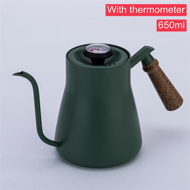 650ml/850ml Pour Over Kettle Exact Thermometer Long Narrow Gooseneck Kettle Wood Handle Coffee kettle Pot for Drip Coffee Tea