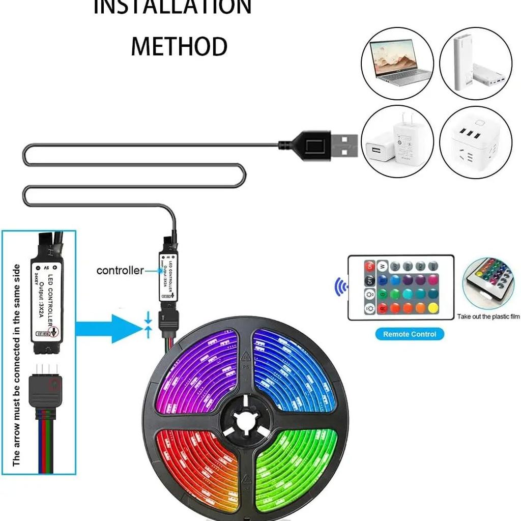 60LEDs/m USB LED Lichterkette 2m 2835 24 Tasten IR Fernbedienung für Küche Schrank Schlafzimmer PC TV Hintergrundbeleuchtung Heimbeleuchtung