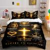 Christian Bedding Set with Cross and Lion Bedding Set (1 Duvet Cover, 2 Pillowcases, Duvet Not Included)