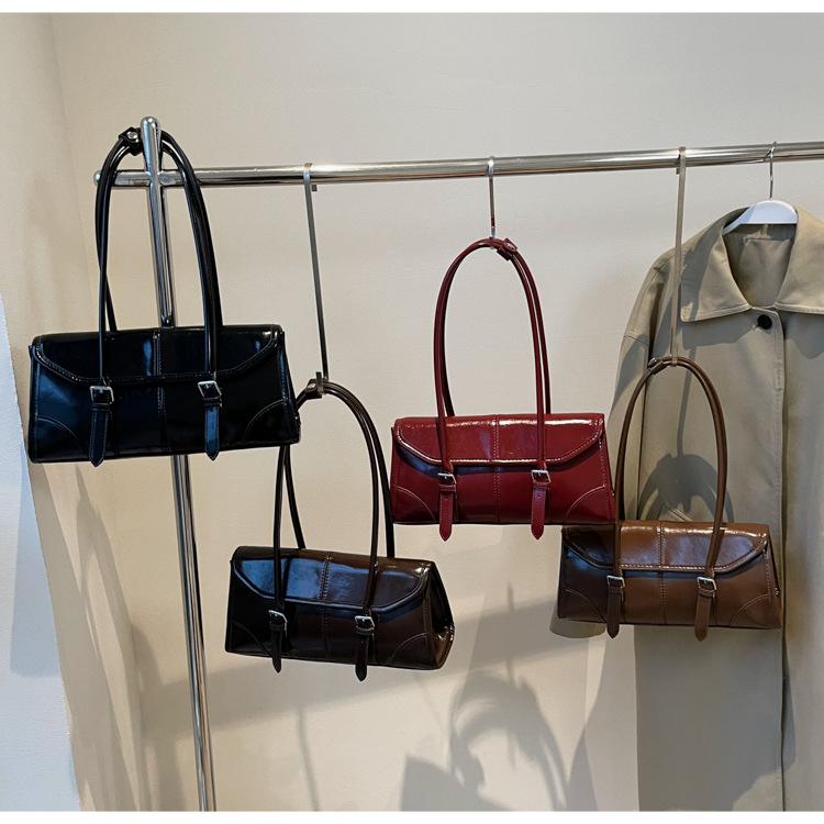 Vintage PU Leather Belt Shoulder Bags for Women Solid Color Ladies Luxury Underarm Bags Simple Casual Tote Female Handbags