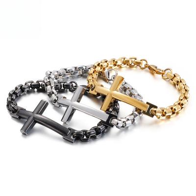 Gepersonaliseerde Titanium Staal Trendy Herenarmband Roestvrij Staal Heren Kruis Vierkant Parel Armband Trendy Heren Accessoires