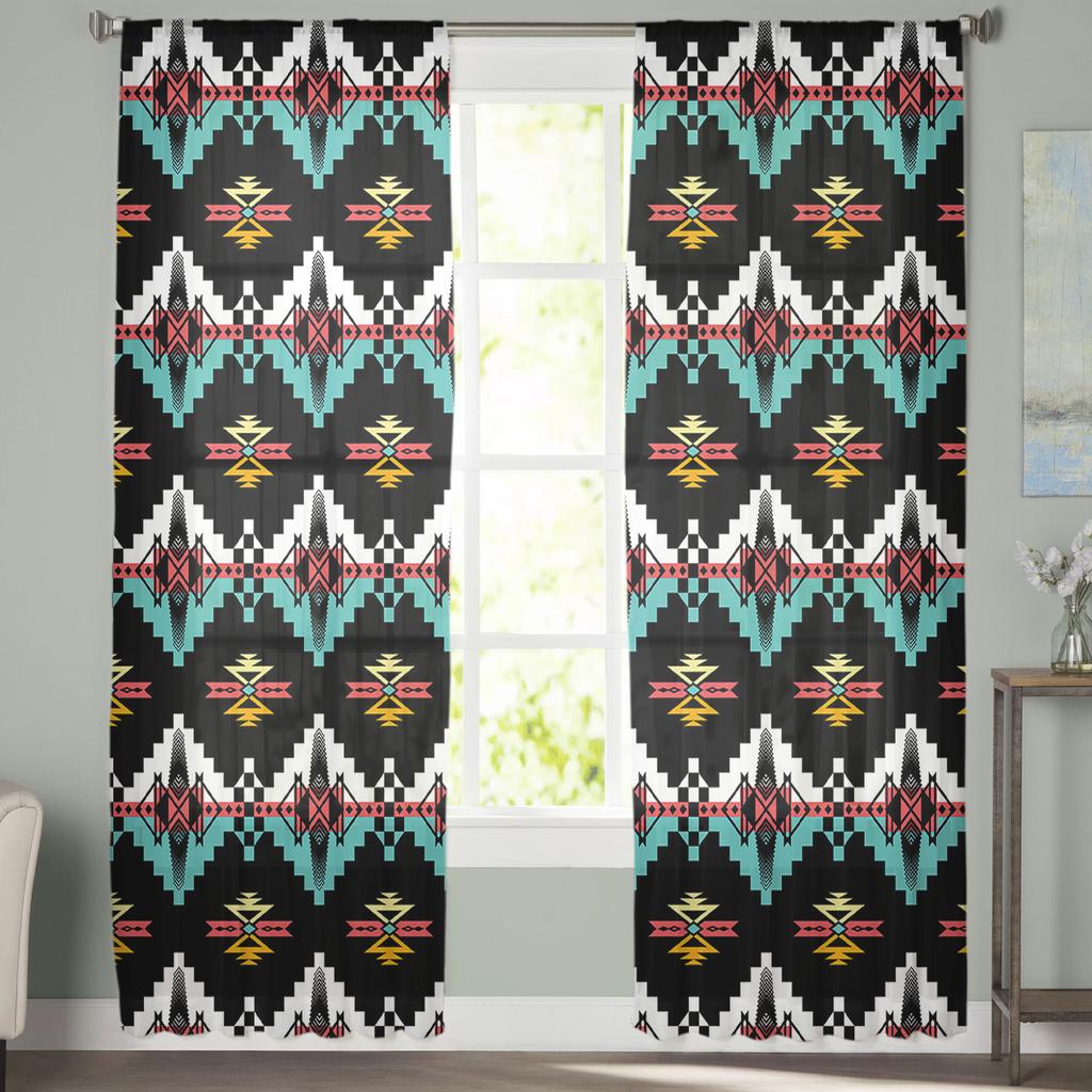 Traditional Aztec Pattern Sheer Curtains for Living Room Modern Voile Curtain Bedroom Tulle Curtains Window Drapes Decor