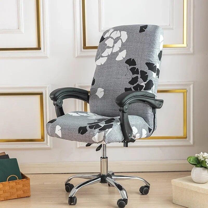 Blommig dator Kontorsstolsöverdrag Elastiskt roterande spelfåtöljöverdrag Stretch Skrivbord Säte Slipcover Funda para Silla de oficina
