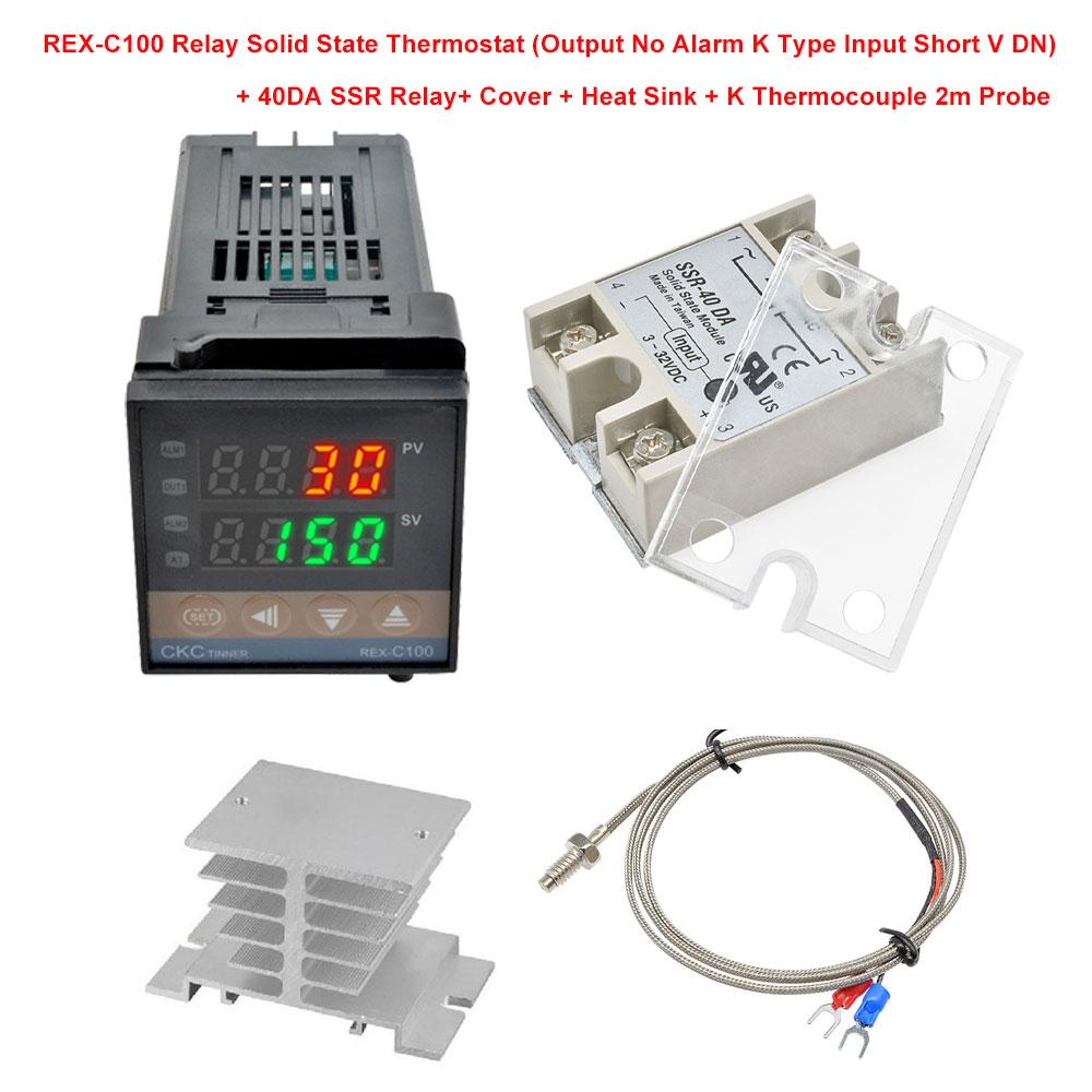 Digital PID Temperature Controller REX-C100 REX C100 Thermostat + 40DA SSR Relay+ K Thermocouple 1m 2M Probe RKC