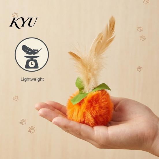 Engaging Cat Exercise Toys Furry Ball Toy with Feather, Interactive Pom Balls, Safe Plush for Adult Cats Soft Kitten Chasing Indoor Entertainment Pet