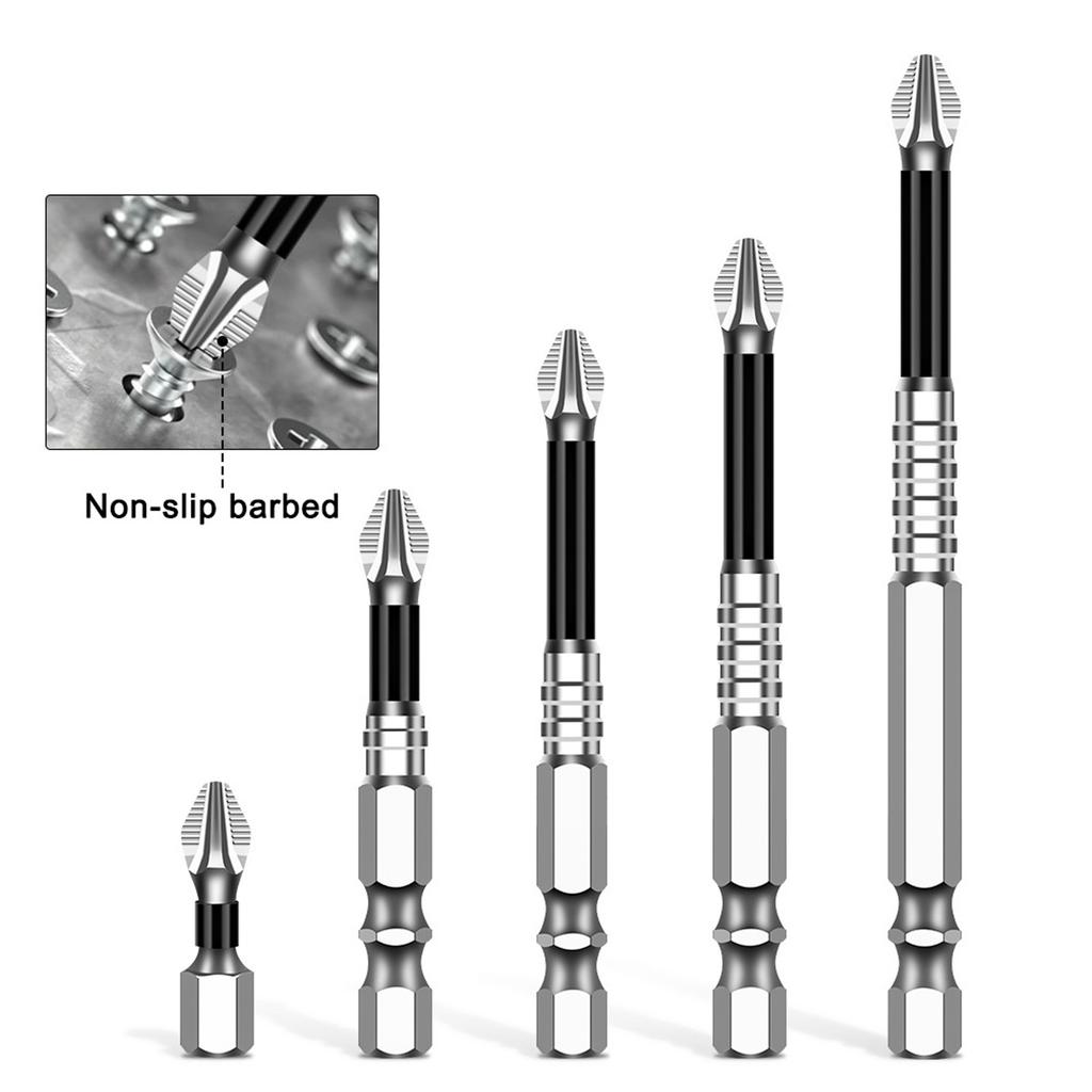 Pachet de 6 biți de șurubelniță cu cap în cruce antiderapant, set de biți de impact magnetic din oțel aliat, pentru uz casnic și profesional
