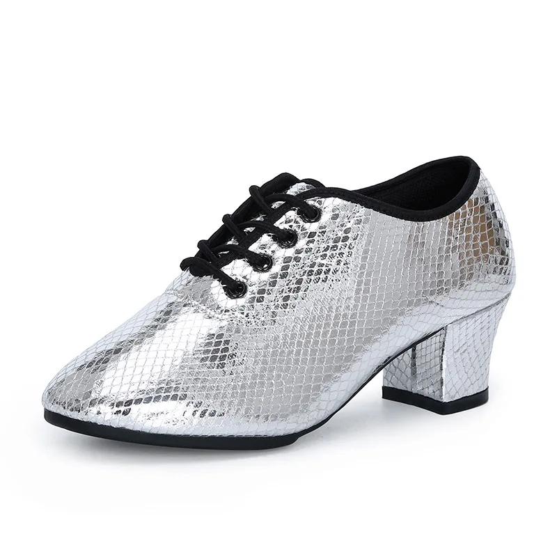 Latin Dance Women Snakeskin Leather Shoes Heels Soft Sole Modern Salsa Ballroom Dancing Shoe Woman Jazz Tango Shoes