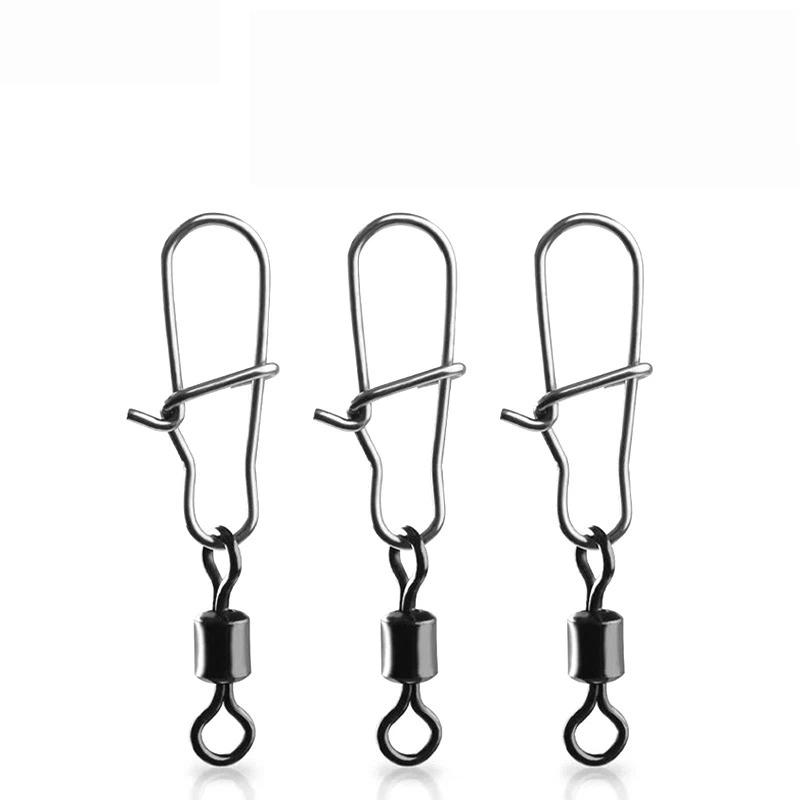 50Pcs Heavy-Duty Ball Bearing Fishing Swivels Snaps With 8-Shaped Swivel Rings Carbon Steel For Saltwater Lure Conne