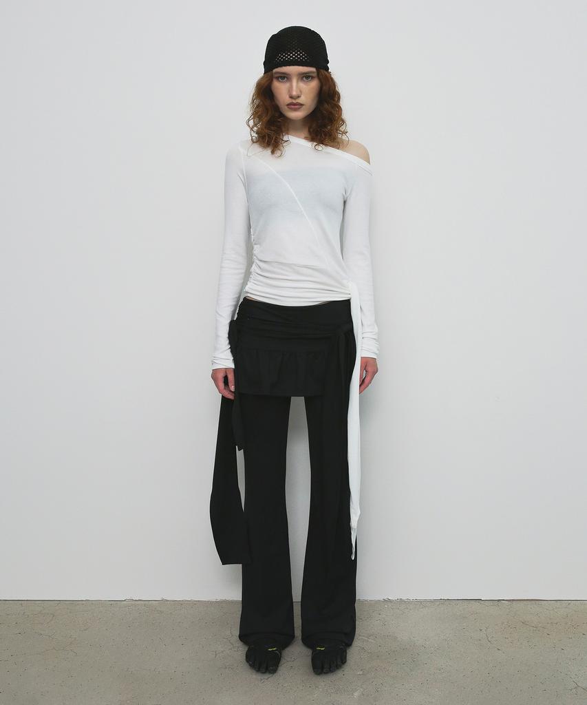 Saendeulig One Shoulder Unbalanced Strap T-Shirt_Ivory