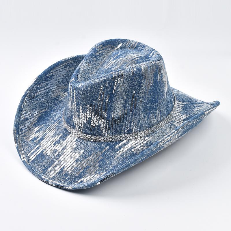 Western Cowboy Hat Washed Denim Cowgirl Jazz Hat Suitable for Daily Casual Wear, Western Cowboy Party, Wedding Shower Dance
