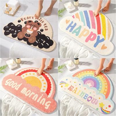 Cartoon Rainbow Bath Mat Soft Super Absorbent Bathroom Mats Non -Slip Kids Room Cute Decoration Doormat