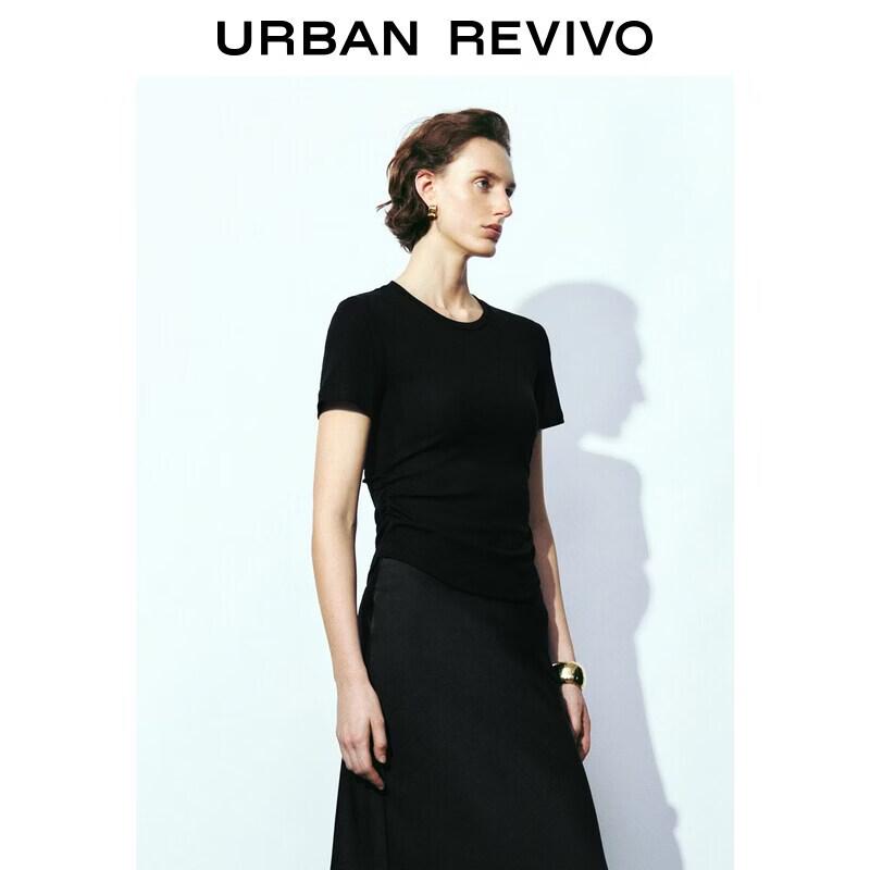 Women s Ruched Slim Fit Round Neck Short Sleeve T-shirt S