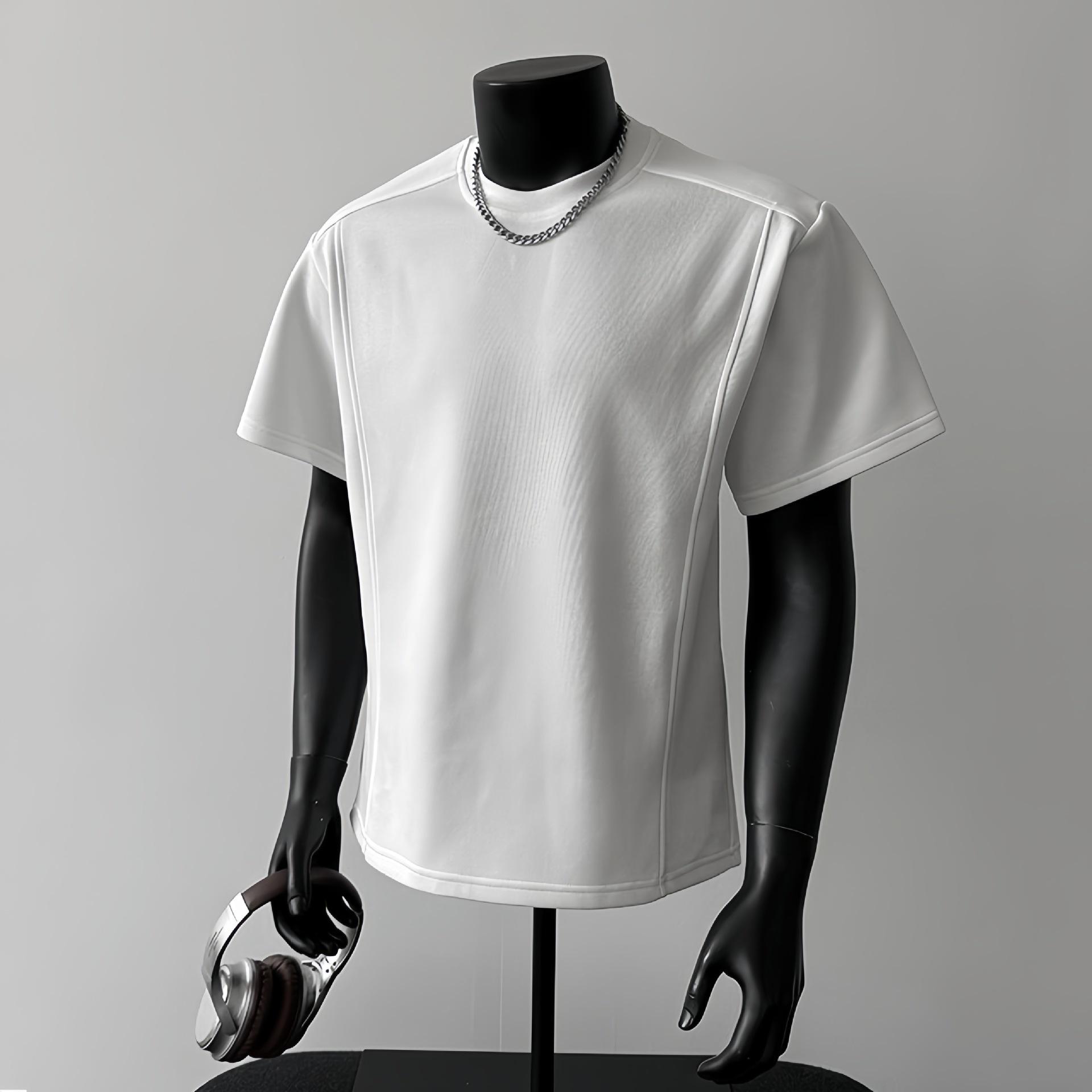 

2026 Summer Men s Trendy Japanese Retro Patchwork Heavyweight Loose Casual T-Shirt M for 90-110 jin белый