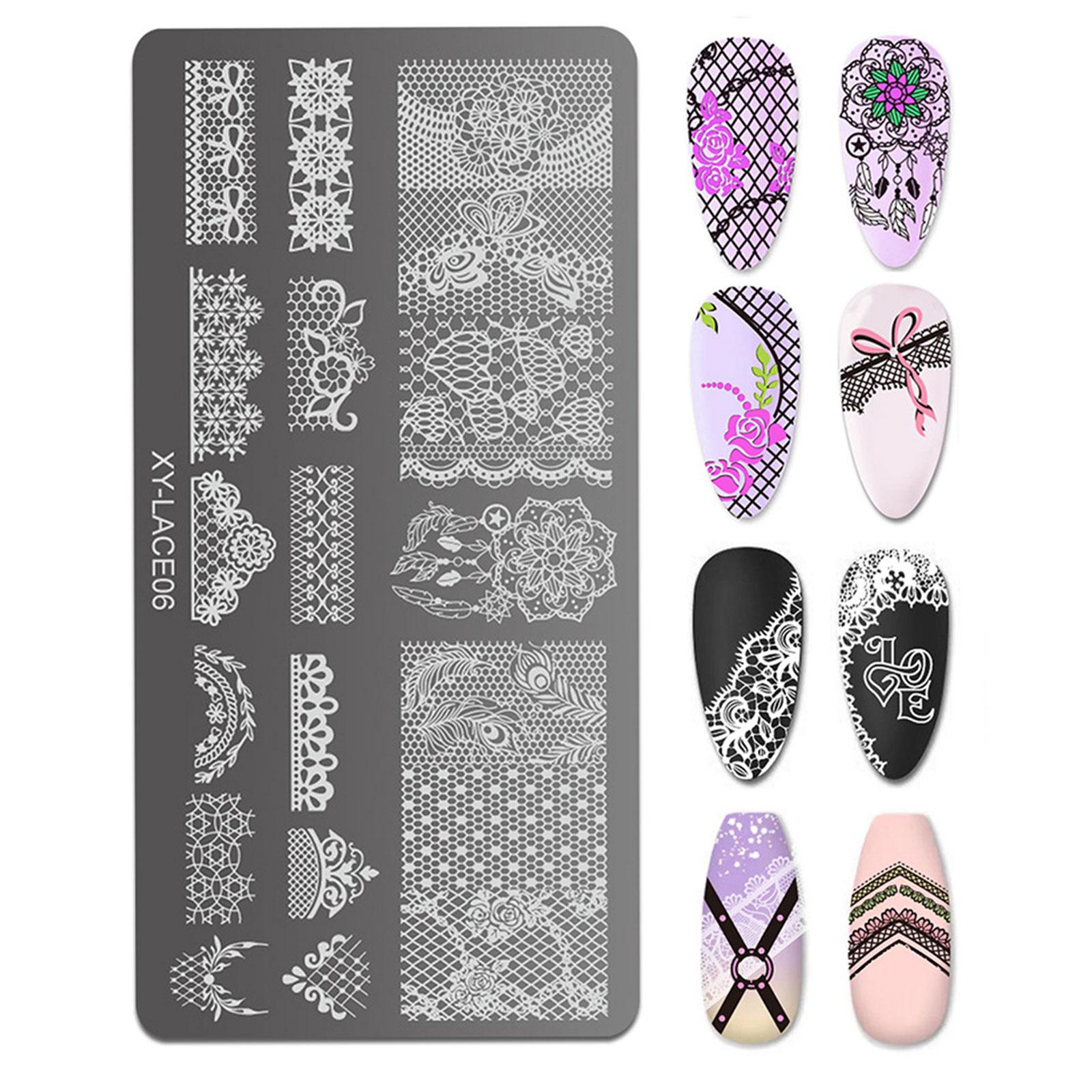 

Набор из 6 пластин для штамповки ногтей для дизайна в клетку и кружева, аксессуары для ногтей для самостоятельного маникюра и украшения