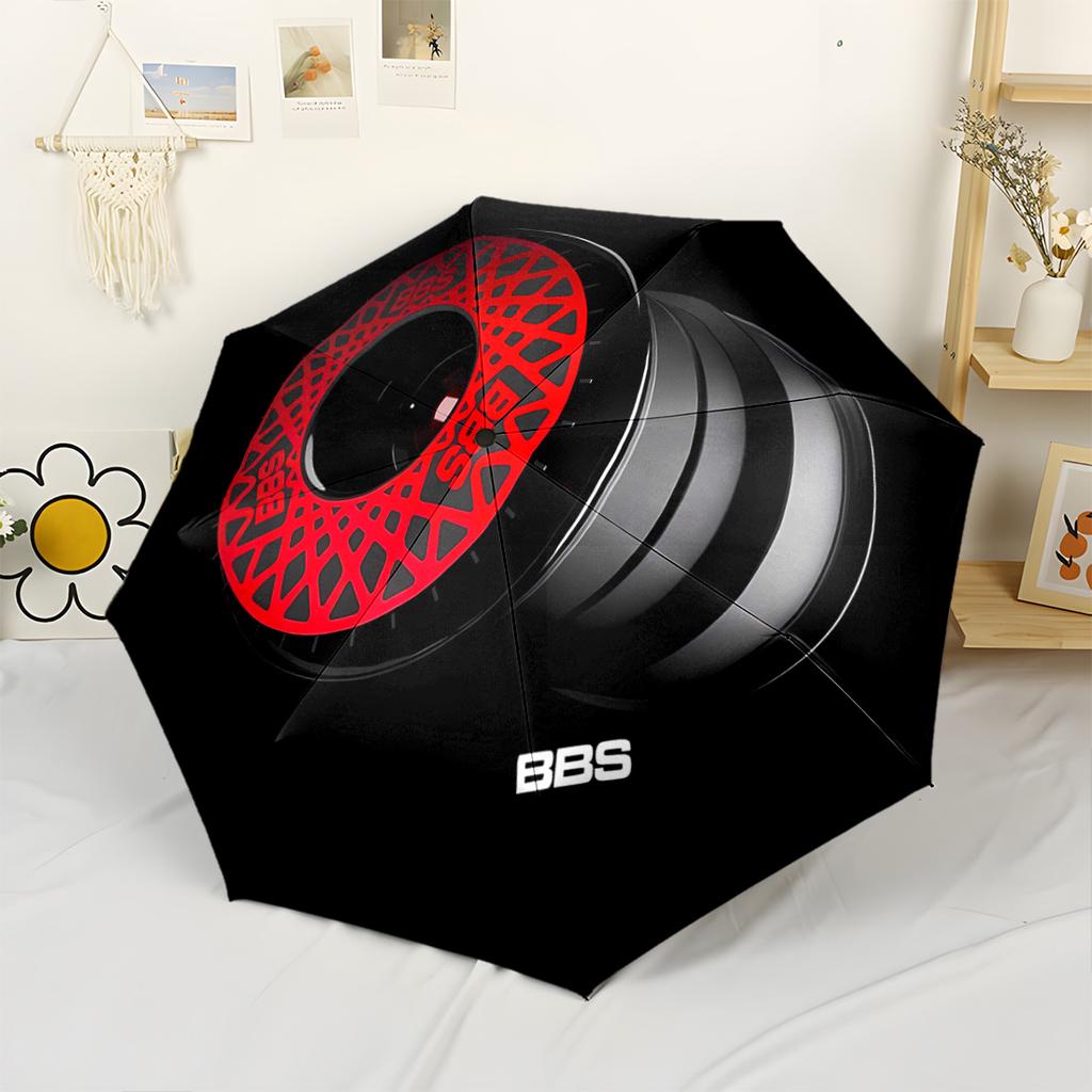 Bbs Wheel Design Portable Automatic Umbrella Compact 8-Rib Design Durable Plastic & Iron All-Season Travel Fashionable Accessory Gift for Festivals