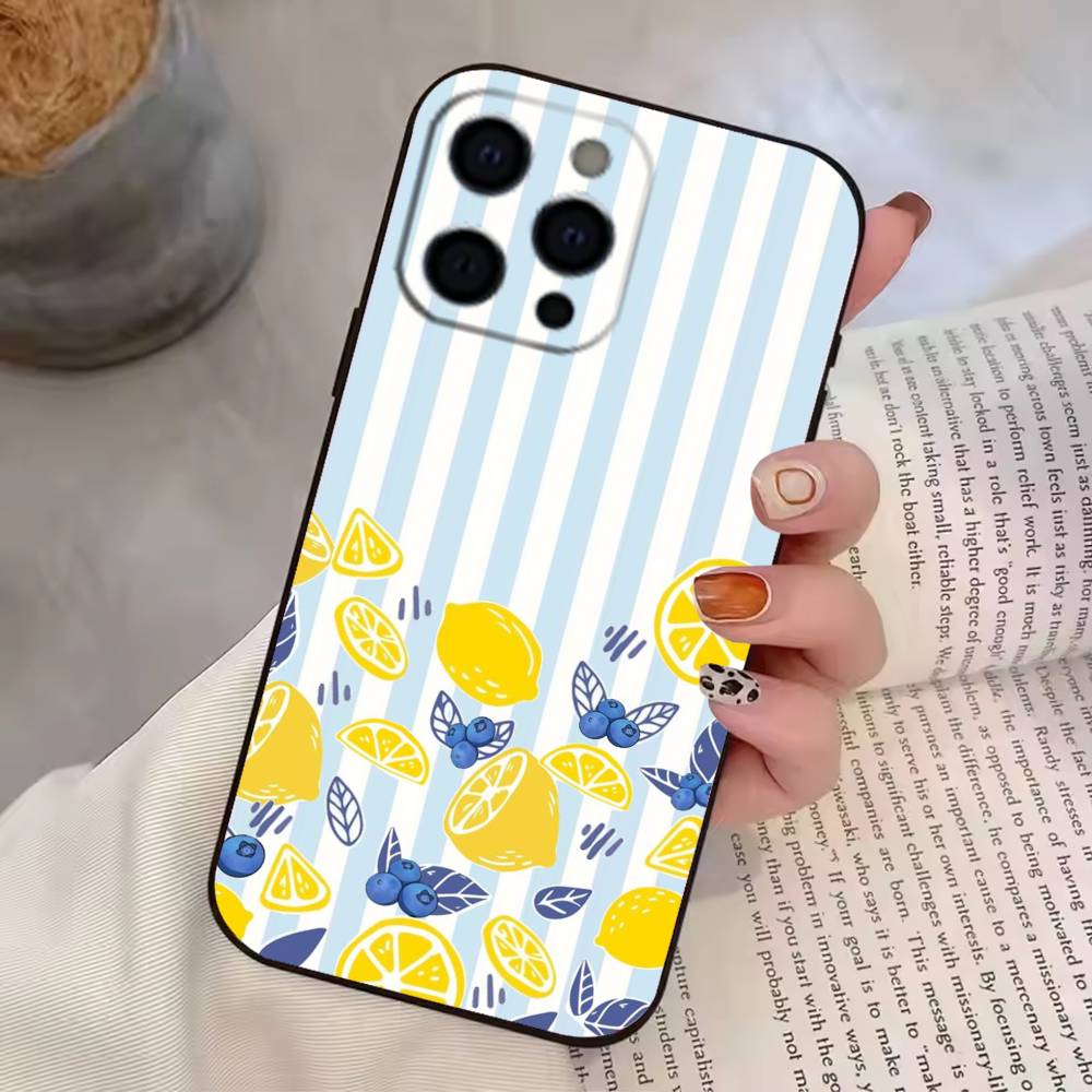 Lemon C-Cool Stripe Pattern  Phone Case For iPhone 17,16,15,14,13,12,11 Plus,Pro Max,XS,Soft Silicone Black Cover
