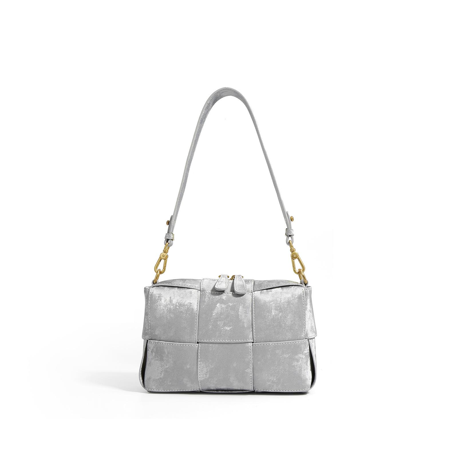 

Small Square Bag, Bucket Bag, Chinese-style Hand-held Woven Bag, Single-shoulder Underarm Bag, Women s Leather Crossbody Bag срібний
