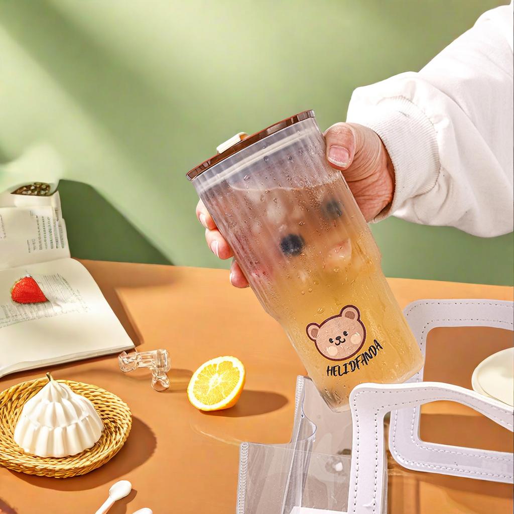 WORTHBU Cute Leak-proof Water Cup With Lid Travel Sport Portable Milk Coffee Cup Large Capacity Heat-Resistant Water Bottle