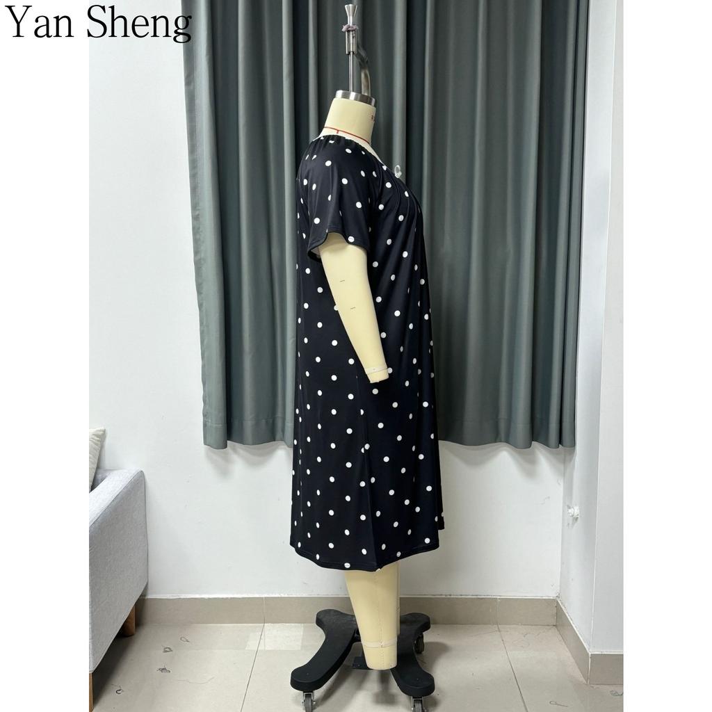 Women Nightgown Summer Polka Dot Print Milk‑Silk Loose Plus Size Long Robe Home Loungewear For Sleep